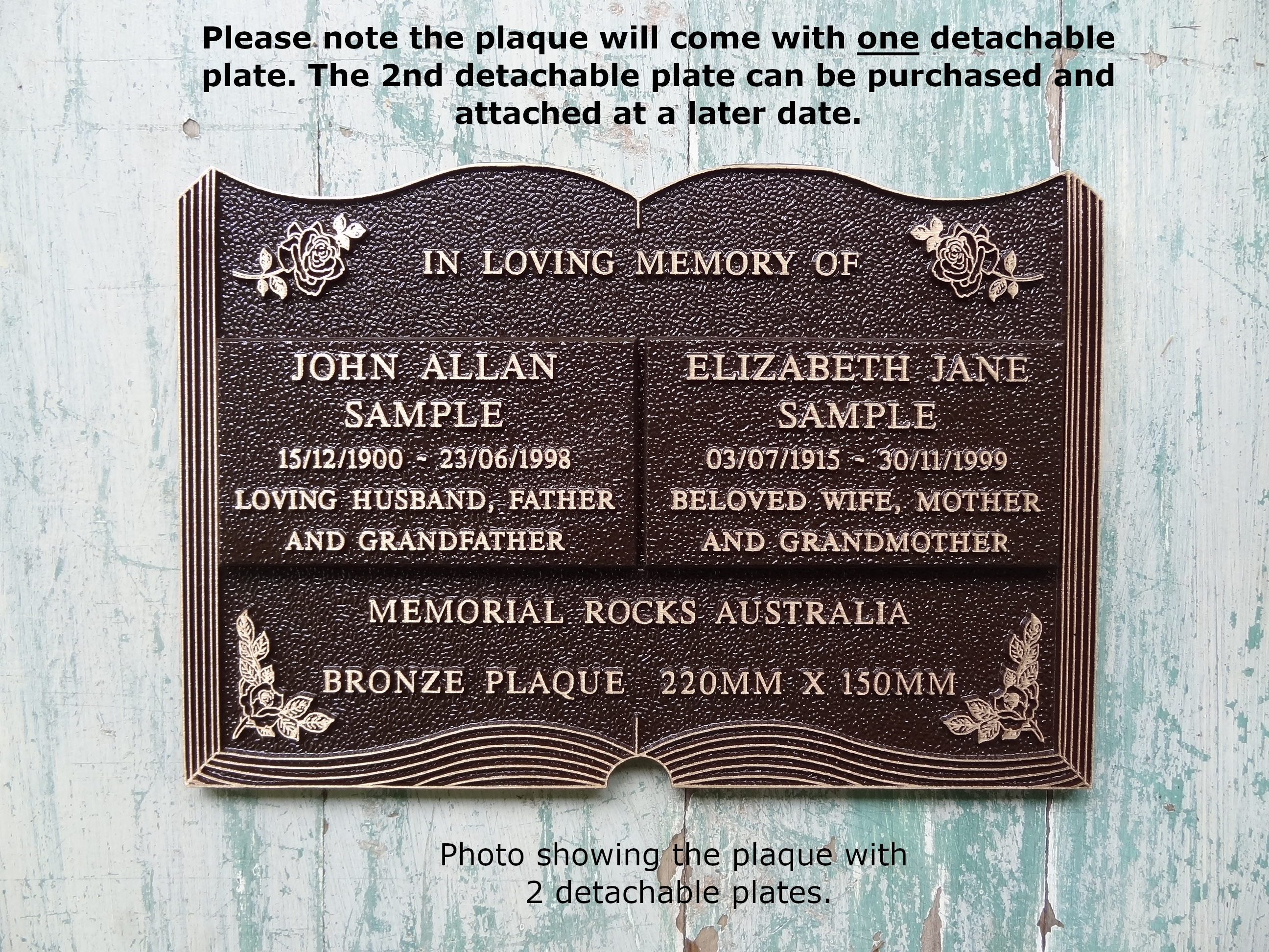 Quality Cut-Out Bronze Plaque for Detachable Plates 220mm x 150mm (1 Plate included)